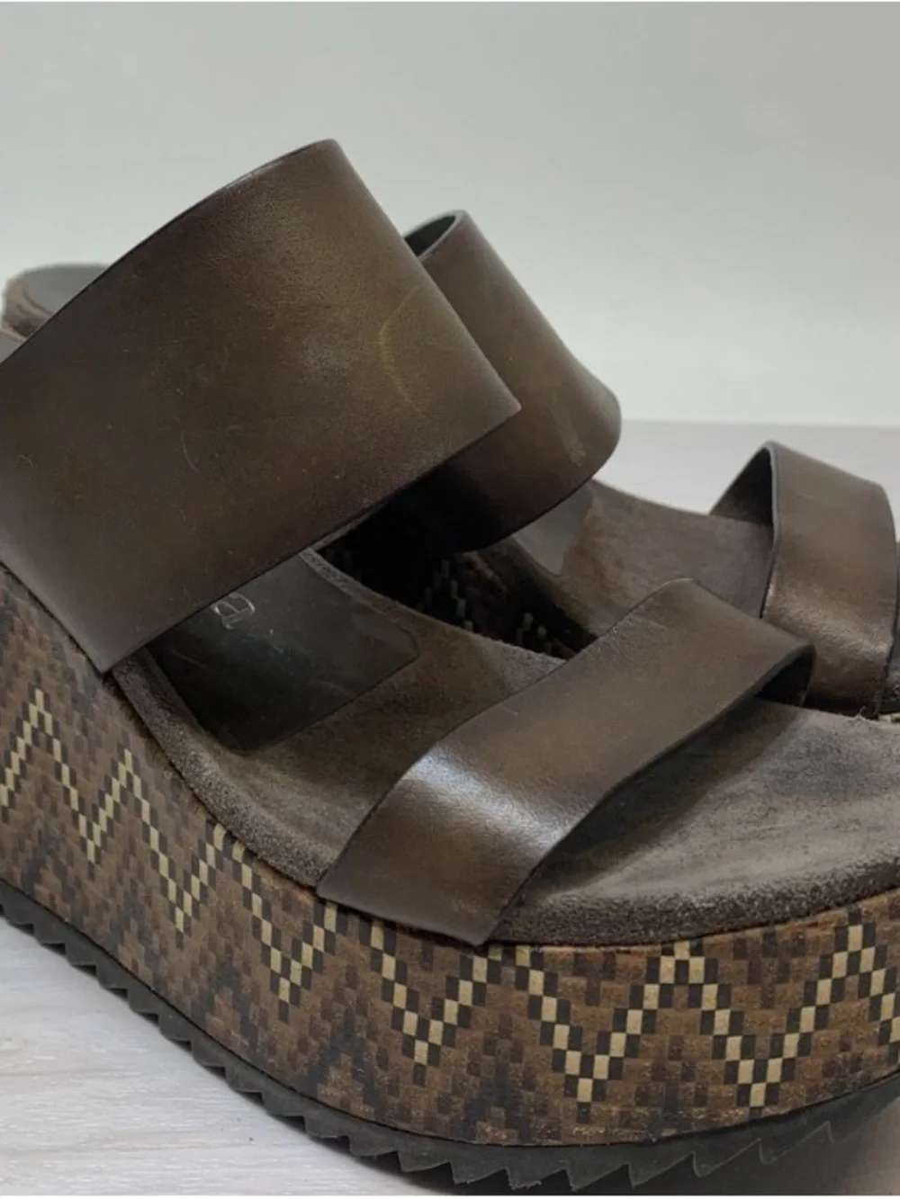 Pedro Garcia Brown Leather Zigzag Platform Wedge Sandals